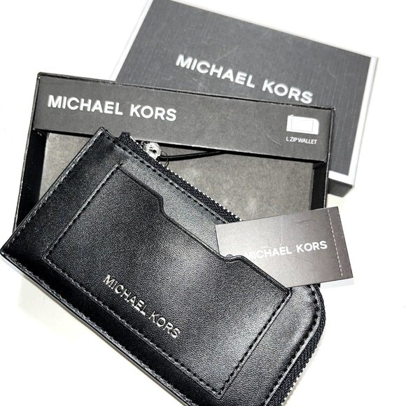 NWT $100 MICHAEL KORS Slim L-Zip Wallet Embossed Logo 39S0LGFE6L Black Boxed - Picture 1 of 5